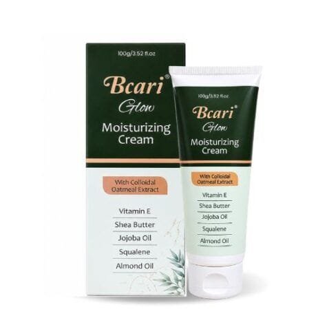 BCARI Glow Moisturizing Cream | For Dry & Itchy Skin | Long Lasting Moisturizer for Face & Body | With Colloidal Oatmeal Extract, Shea Butter, Vitamin E, Jojoba oil, Almond Oil | 100gm
