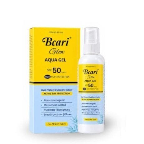 BCARI GLOW AQUA GEL | Sunscreen SPF 50 P+++ | Broad- Spectrum Sun Protection | Lightweight & Non-Gresay Formula | No White Cast | Hydration and Matte Finish | For Men & Women (100 ml)