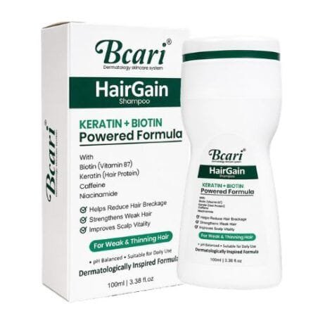 Bcari Hairgain Shampoo | Promote Hair Growth | Reduce Hair Loss | Improves Hair Strength and Texture | Scalp Nourishment | Gentle and Effective | For men and Women (100ml)