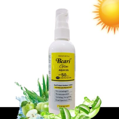 BCARI GLOW AQUA GEL | Sunscreen SPF 50 P+++ | Broad- Spectrum Sun Protection | Lightweight & Non-Gresay Formula | No White Cast | Hydration and Matte Finish | For Men & Women (100 ml)