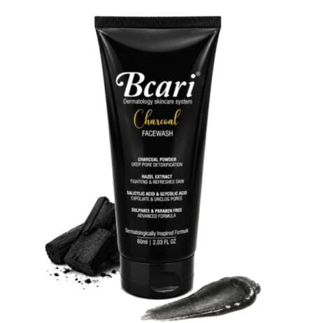 Bcari Charcoal Facewash with Salicylic Acid, Glycolic Acid & Tea Tree Oil | 60 ml