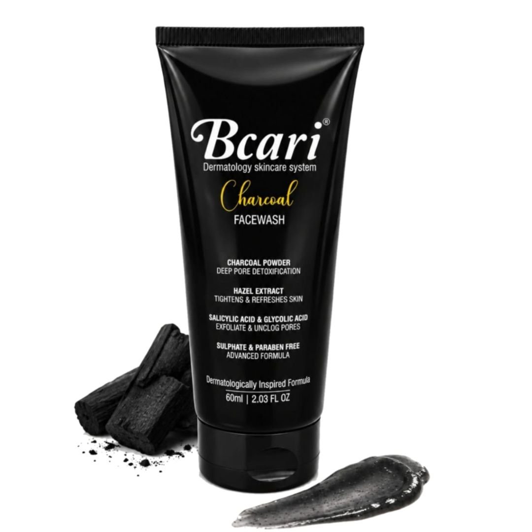 Bcari Charcoal Face Wash | Deep Cleans Oily Skin & Controls Breakouts | 60ml