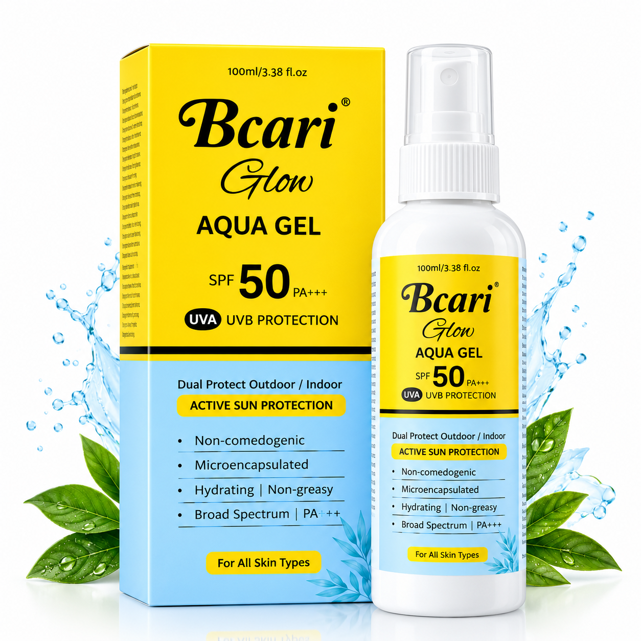 BCARI Glow Aqua Gel Sunscreen SPF 50 PA+++ | Lightweight, No White Cast | 100ml